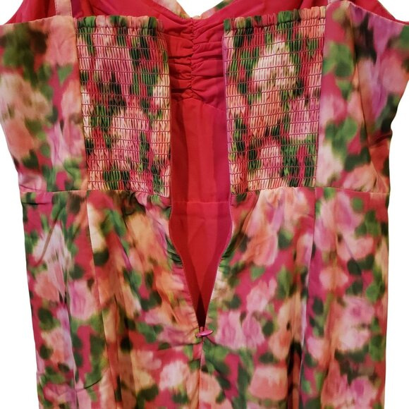 Rachel Parcell Pink Green Floral Fit Flare Sweetheart Coquette Midi Dress 4 - Picture 9 of 14